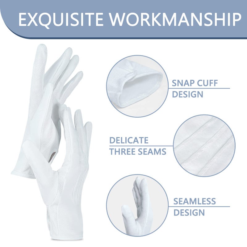 Fittia White Parade Gloves with Grip: Non-Slip for Men & Women with Snap Cuff, Breathable Cotton, Costume Honor Guard Gloves, 1 Pair - Image 3